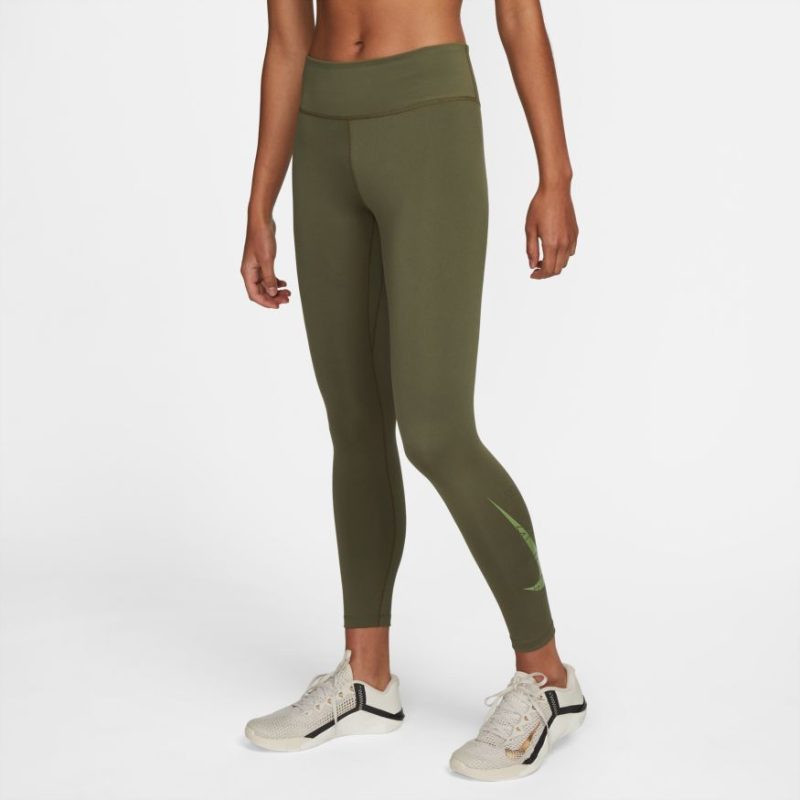 nike womens one mid rise 78 graphic training olive tights 399252