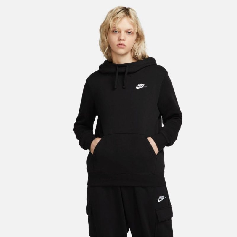 nike womens sportswear club fleece funnel neck black hoodie 235079