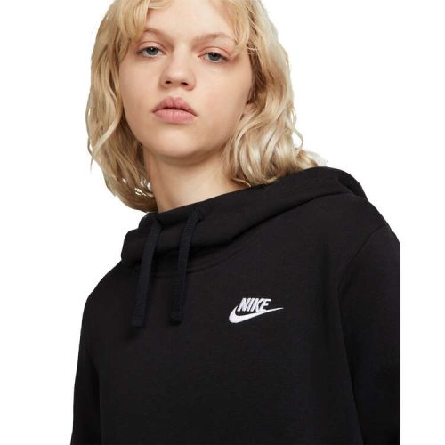 nike womens sportswear club fleece funnel neck black hoodie 674942