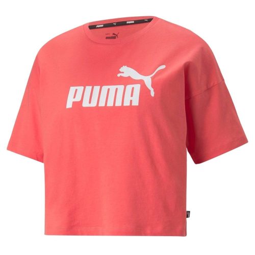 puma womens essentials logo cropped bright pink tee 214925