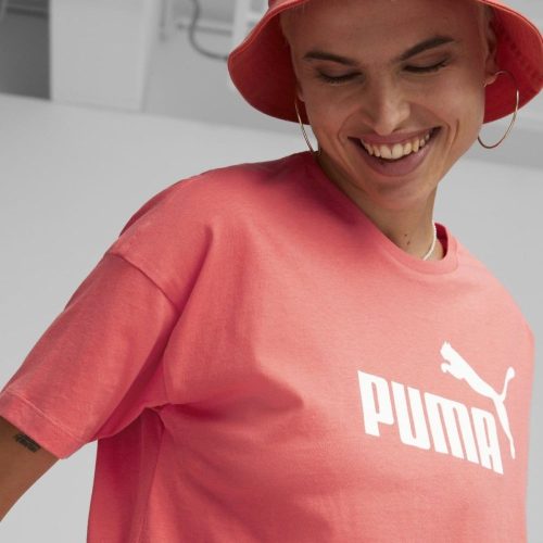 puma womens essentials logo cropped bright pink tee 320188