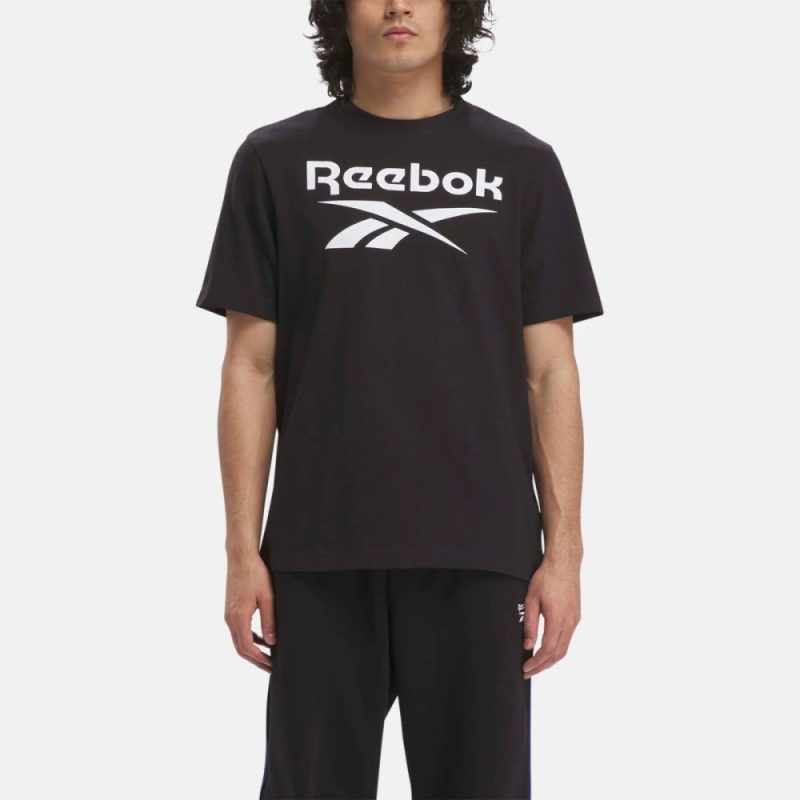 reebok mens identity big stacked logo black tee 666155